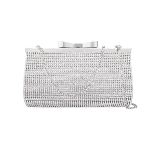 Silver Sparkly Rhinestone Crystal Evening Clutch Bag